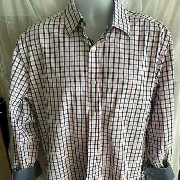 English Laundry Men’s Dress Shirt. Size 16-16.5, Large. Navy/Pink. Preowned. - Picture 1 of 8